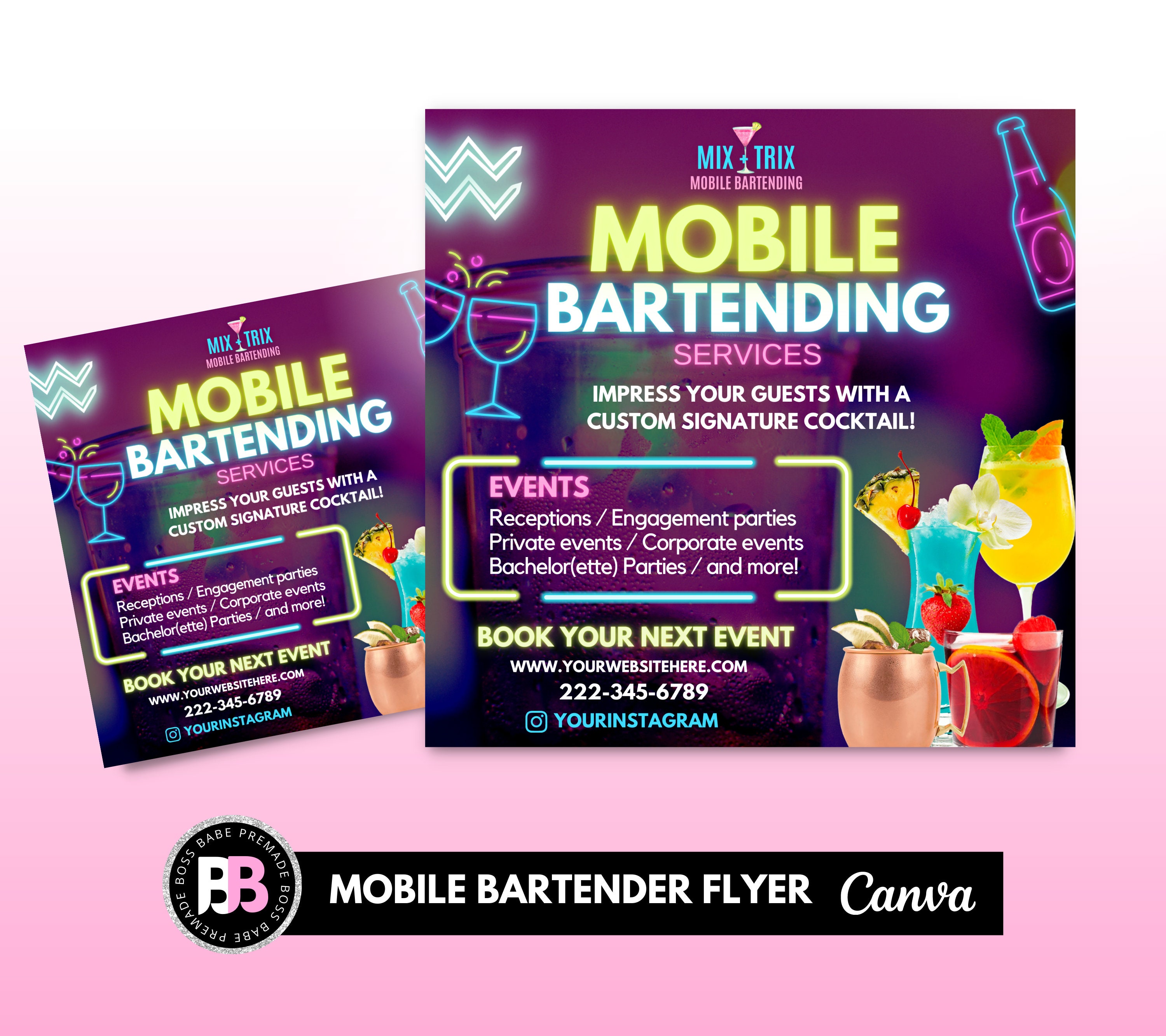 Mobile Bartending Flyer Mixologist Flyer Bartender Flyer Etsy