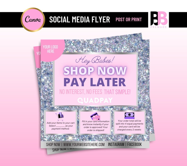 Installment Flyer Afterpay Klarna Quadpay Sezzle Social Etsy