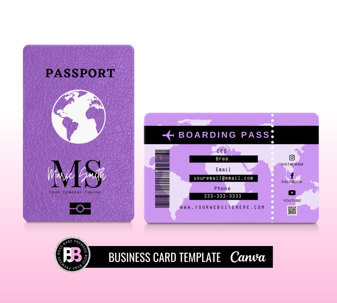 Passport Business Card Template Business Card Double Sided Etsy