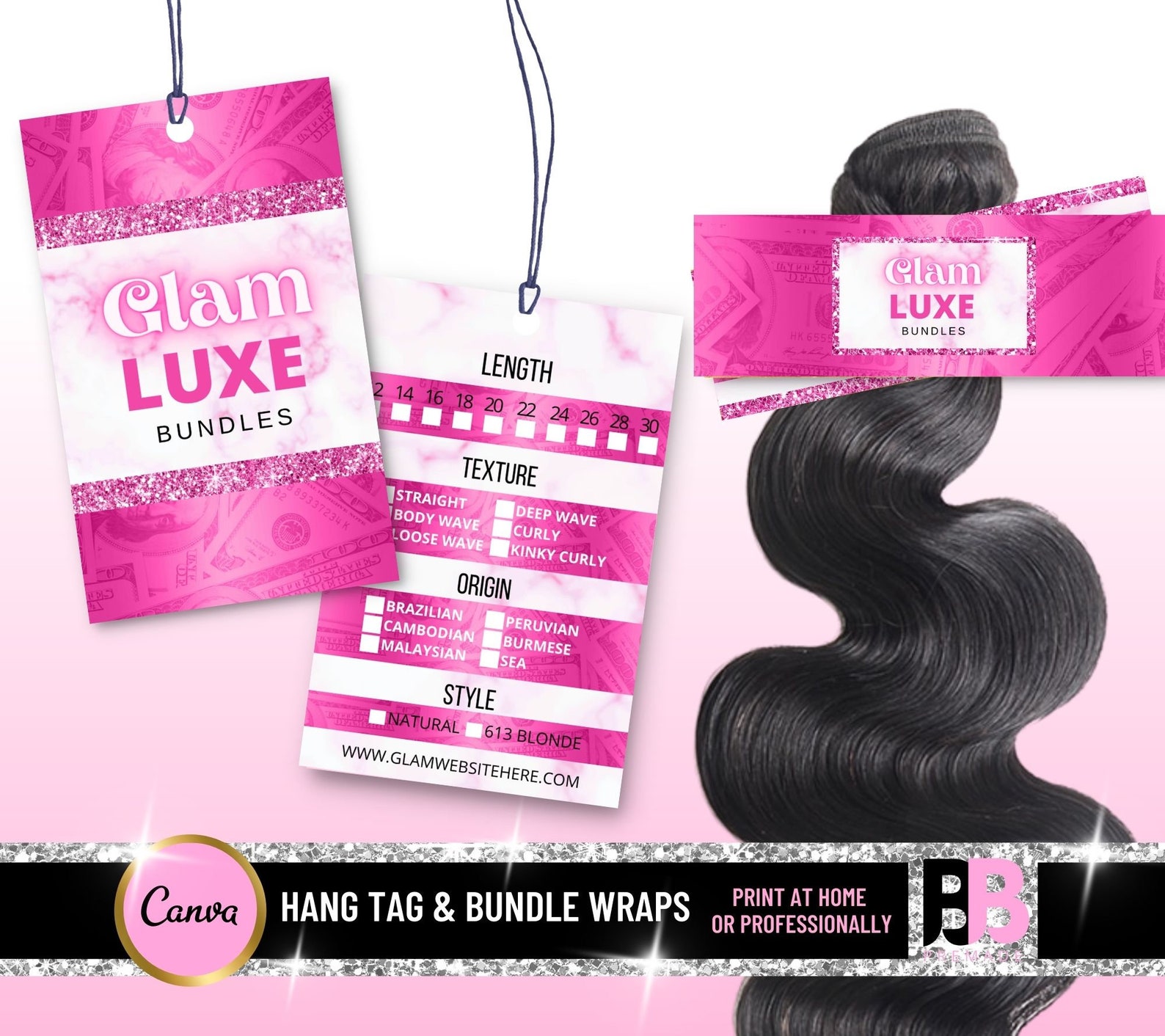 Hair Bundle Wraps and Hair Hang Tag edit in Canva Premade Etsy