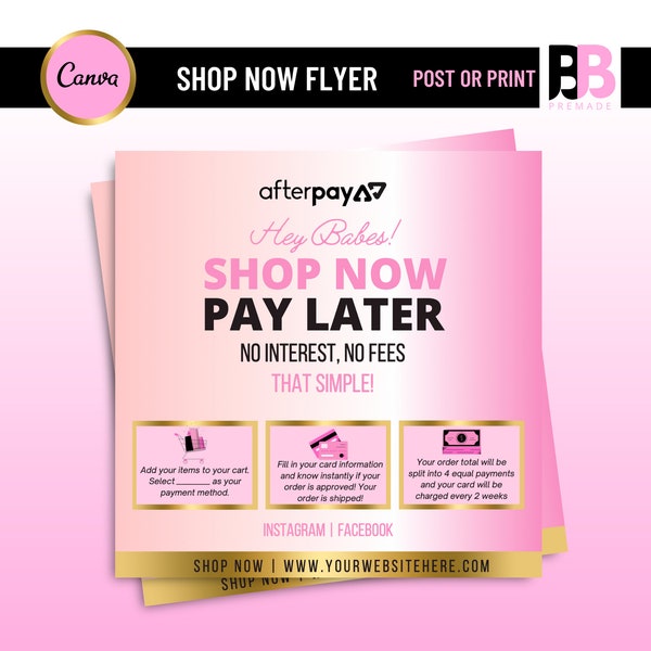 Installment Flyer, Afterpay, Klarna, Quadpay, Sezzle, Social Media Flyer, Beauty Template, Premade Flyer, Premade Template