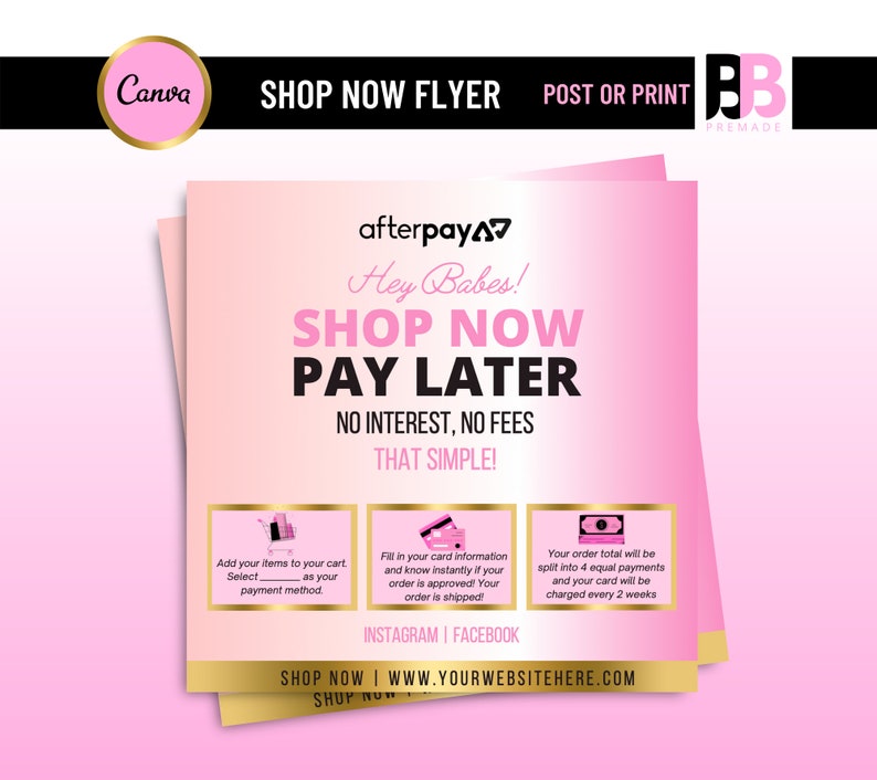 Installment Flyer, Afterpay, Klarna, Quadpay, Sezzle, Social Media Flyer, Beauty Template, Premade Flyer, Premade Template 
