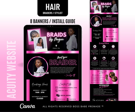 Acuity Website Hair Braider,braiding, Hair Stylist, Banner Template, Web  Banner for Your Acuity Website Edit With Canva, Scheduling Template 
