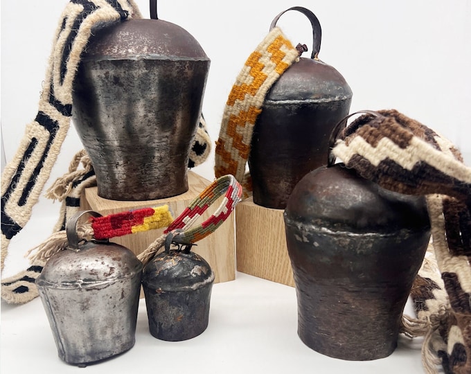 Featured listing image: Vintage Handmade Pahāḍa Yak, Goat & Sheep's Bells from Himalayan Mountains of Nepal and Tibet; Christmas Ornament, Wreath Decor, Sound Bath