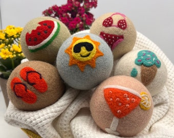 Fluff Ewes "Fun in the Sun" Premium Wool Dryer Balls: 6 Pack, Natural Fabric Softener, Eco-friendly