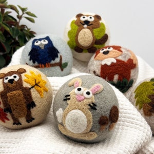 Fluff Ewes "Hedgehog & Homies" Woodland Themed 100% Premium Wool Dryer Balls, 6-pack, Natural Fabric Softener, Eco-Friendly