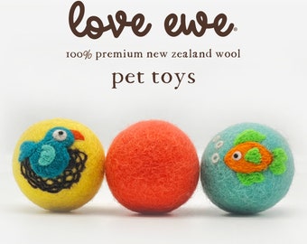 Love Ewe Handmade Felt Pet Toys for Cats, Kittens, Dogs, Small Pets: Planet Friendly, Natural Dye, 3-Pack, Bird/Fish, Cat/Mouse, Duck/Bunny