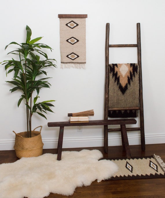 Handmade in Ukraine Organic Natural 100 Sheep Wool Woven Rug Wall Hanging Decor Wood Rug Hanger