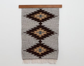 Handmade in Ukraine, Organic Natural 100% Sheep Wool Woven Rug Wall Hanging Decor + Wood Rug Hanger