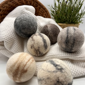 Fluff Ewes "Bag of Marbles" Premium Dryer Balls, DYE-FREE, 100% Natural Marbleized Sheep's Wool