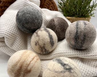 Fluff Ewes "Bag of Marbles" Premium Dryer Balls, DYE-FREE, 100% Natural Marbleized Sheep's Wool
