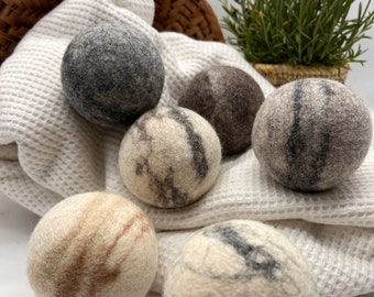 Fluff Ewes "Bag of Marbles" Premium Dryer Balls, DYE-FREE, 100% Natural Marbleized Sheep's Wool