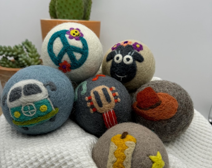 Featured listing image: NEW! Fluff Ewes "Fluff Fest," music festival inspired, premium wool dryer balls. 6 pack set