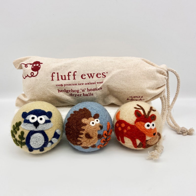 Fluff Ewes Hedgehog & Homies Woodland Themed Wool Dryer Balls - Thumbnail 4