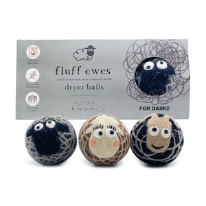 Fluff Ewes 100% Premium Wool Dryer Balls for Darks, 3 pack Natural Fabric Softener, Eco-Friendly & Handmade