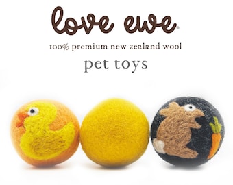 Love Ewe Handmade Felt Pet Toys for Cats, Kittens, Dogs, Small Pets: Planet Friendly, Natural Dye, 3-Pack, Duck/Bunny, Bird/Fish, Cat/Mouse
