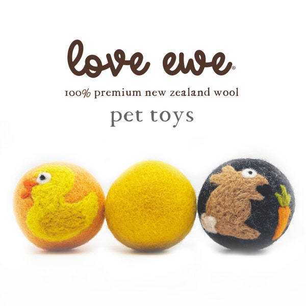 Love Ewe Handmade Felt Pet Toys for Cats, Kittens, Dogs, Small Pets: Planet Friendly, Natural Dye, 3-Pack, Duck/Bunny, Bird/Fish, Cat/Mouse