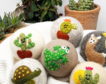 NEW!  Fluff Ewes "Kiss my Cactus" premium wool dryer balls, set of 6, Natural Fabric Softener, Wrinkle Reducer, Eco-friendly