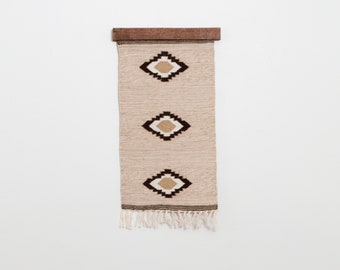 Handmade in Ukraine, Organic Natural 100% Sheep Wool Woven Rug Wall Hanging Decor + Wood Rug Hanger