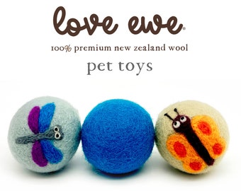 Love Ewe Handmade Felt Pet Toys for Cats, Kittens, Dogs, Small Pets: Planet Friendly, Natural Dye, 3-Pack Butterfly & Dragonfly