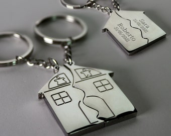 Llavero Casa Personalizada Llavero Custom House para parejas, casas nuevas. Regalo personalizado de inauguración de la casa Doble novio hombres mujeres pareja