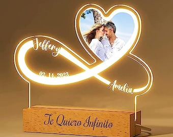 San valentin Regalos para Hombre y Muher Lamparas de Mesita de Noche - AMOR INFINITO - Lampara Led Personalizadas Amor - Parejas 2023