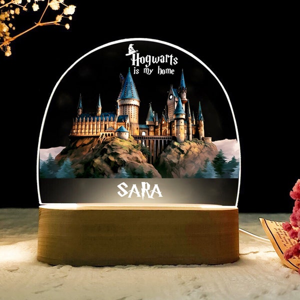 Lampe Harry Potter personnalisée avec nom - Château de Poudlard Fan art personnalisé pour enfants et adultes veilleuse bébés - Beau cadeau