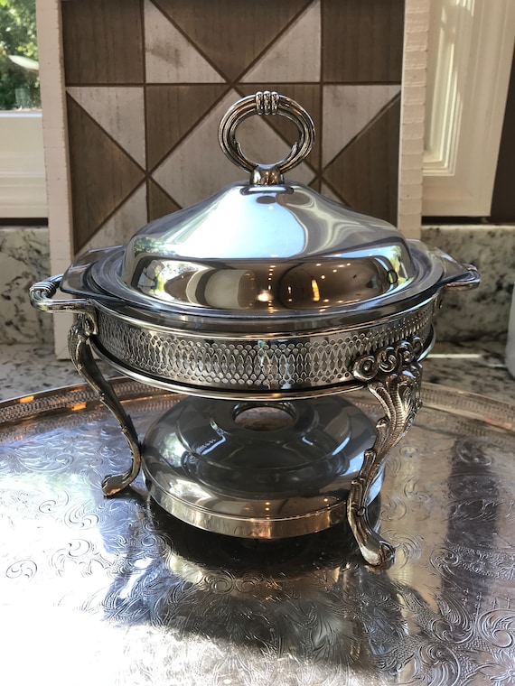 Vintage Silver Plated Chafing Dish With Lid and Glass Bowl Etsy