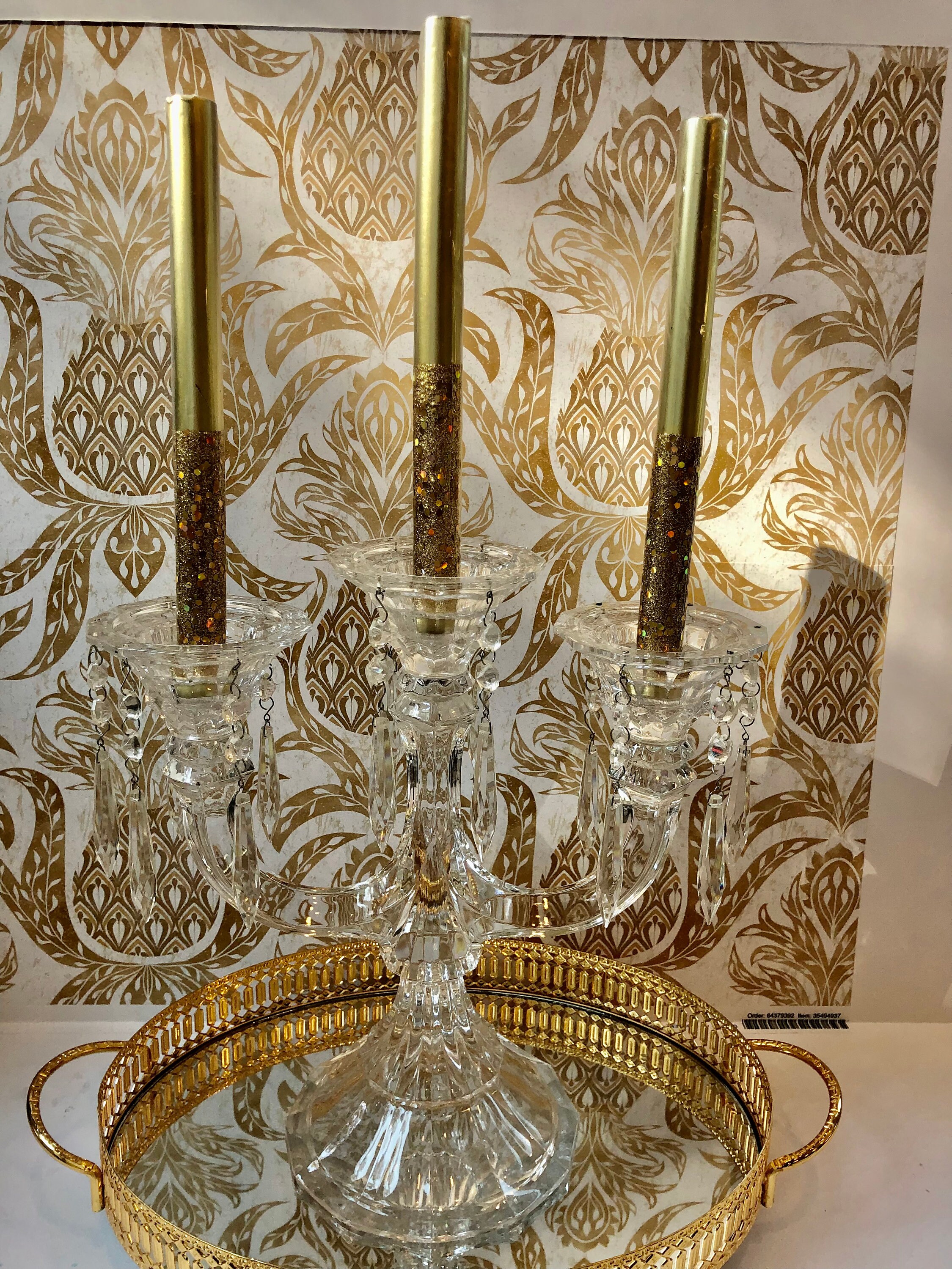 Vintage Glass Candelabra Pair With Chandelier Etsy