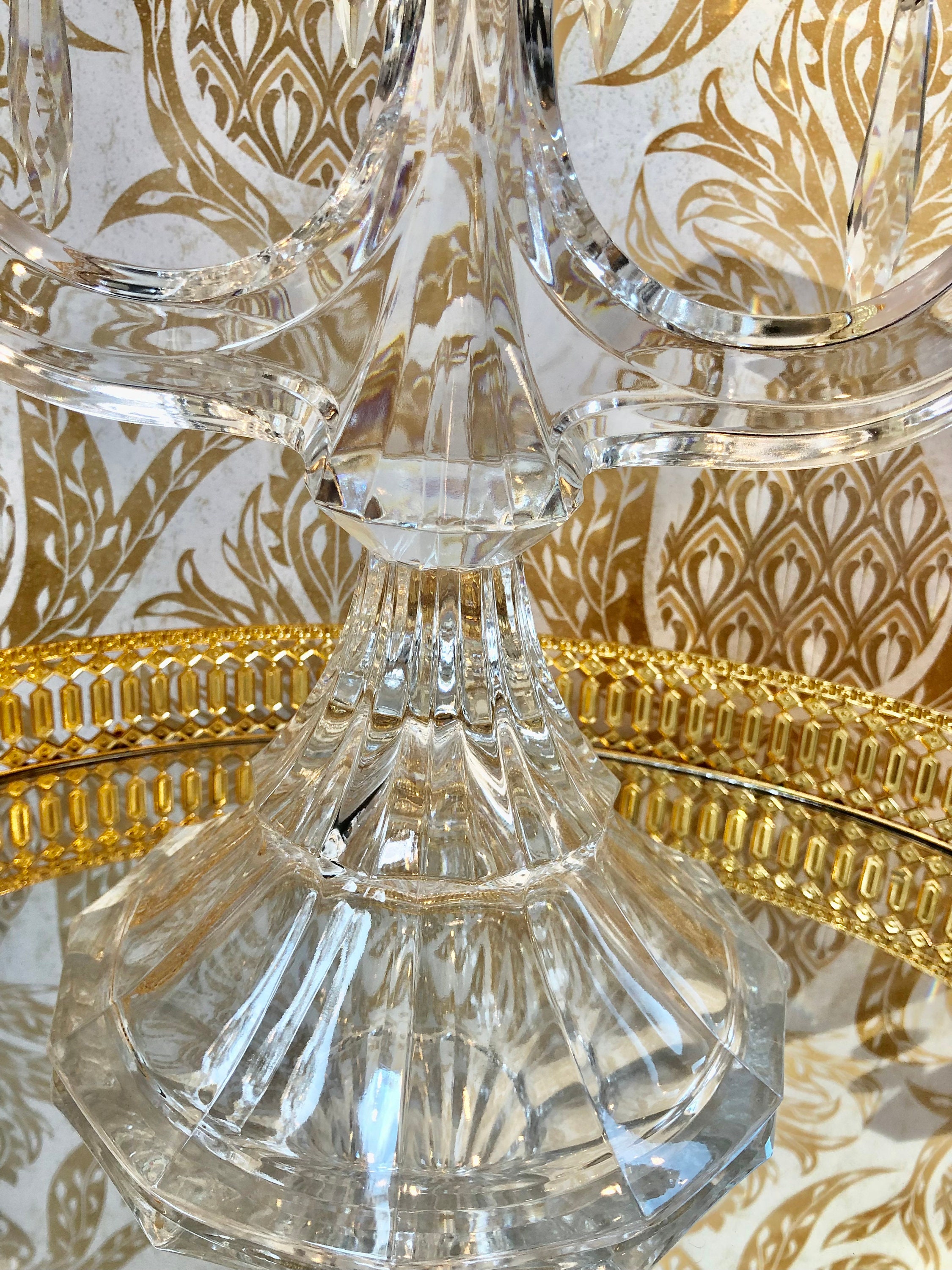 Vintage Glass Candelabra Pair With Chandelier Etsy