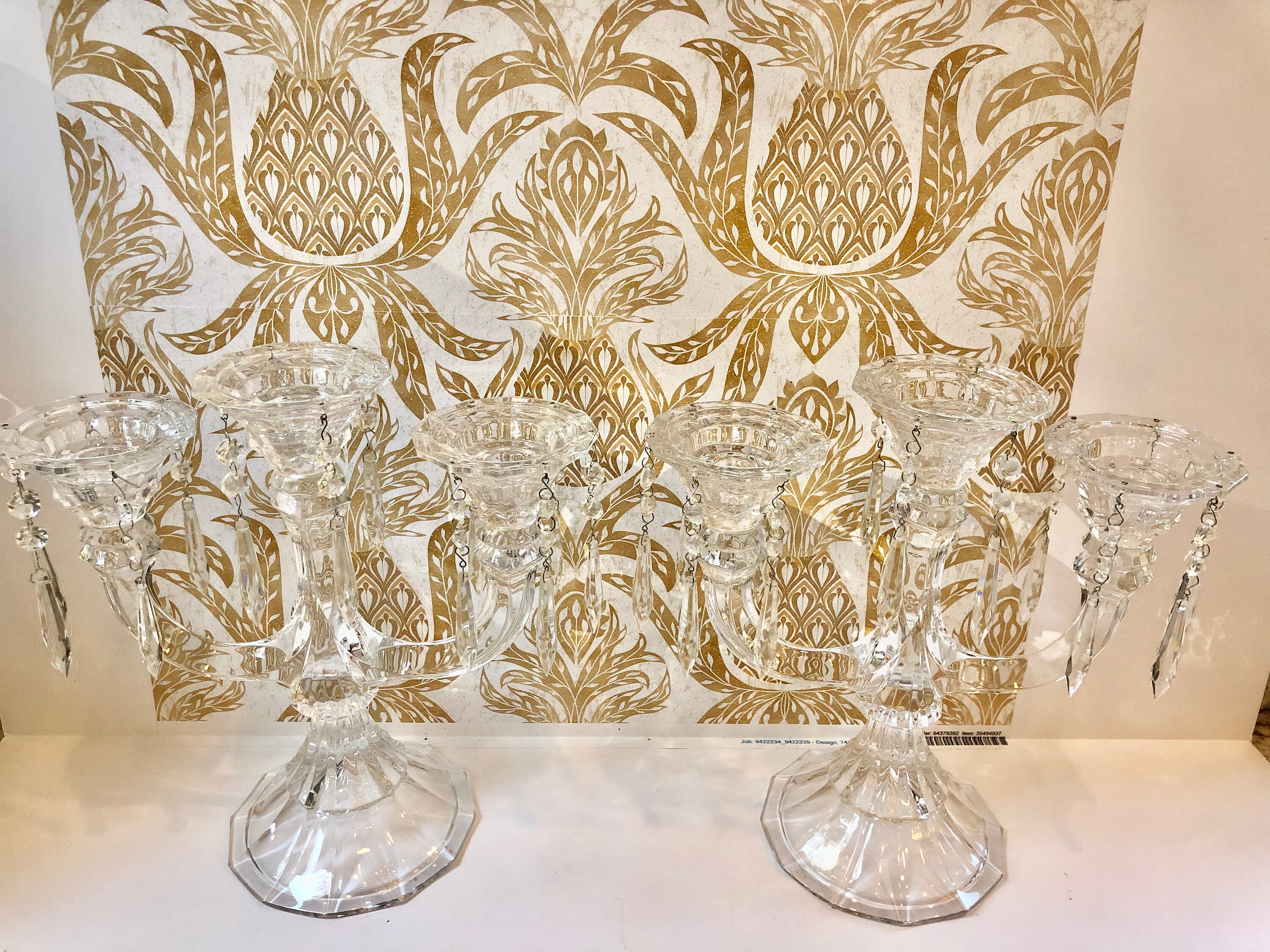 Vintage Glass Candelabra Pair With Chandelier Etsy