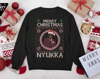 Suéter navideño feo Pinky del viernes Feliz Navidad Nyukka Gorro de Papá Noel Sudadera unisex