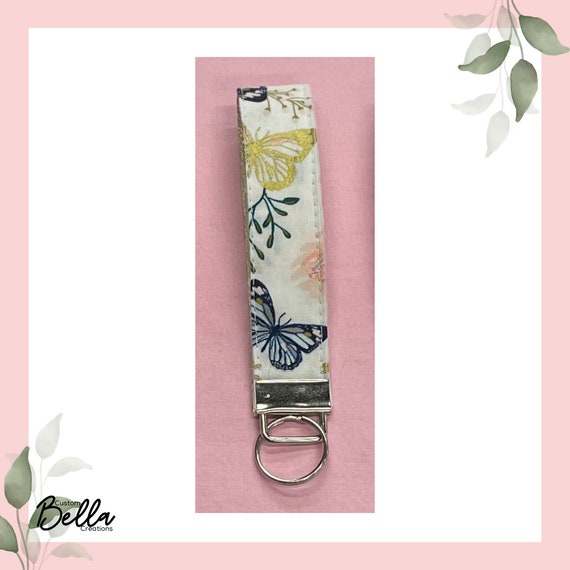 Butterfly Cotton and Vegan Leather Keychain | Cute Butterfly Leather Key Fobs | Cotton and Vegan Leather Keychain