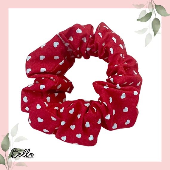 Red Cotton White Heart Scrunchie | Red & White Cotton Scrunchie | Cotton Scrunchie | Wide Elastic Scrunchie | Hair Scrunchie |