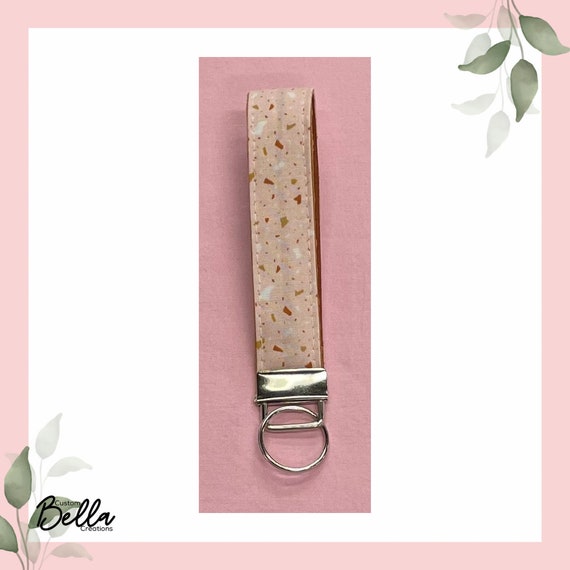 Pink Terrazzo Cotton and Vegan Leather Keychain | Cute Terrazzo Leather Key Fobs | Cotton and Vegan Leather Keychain