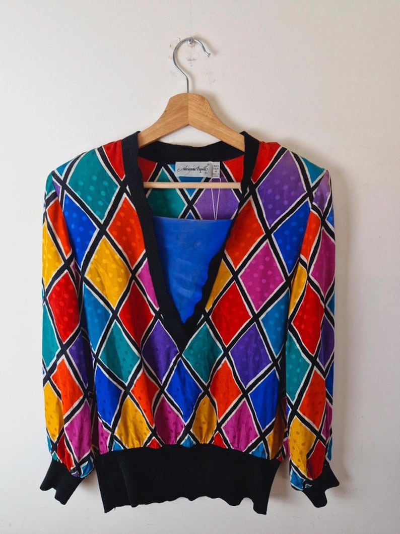 Damski sweter vintage z jedwabiu Adrianna Papell Rainbow Funky Top UK10 zdjęcie 1