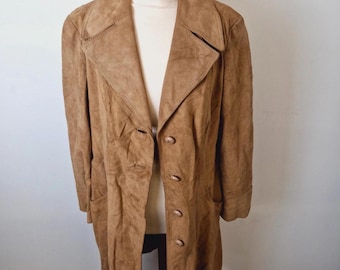 Veste longue trench-coat en cuir suédé Mac des années 70 pour femme M