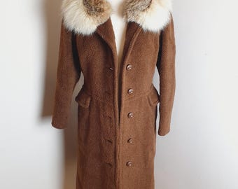 Womens Vintage Ledux 1960s 60s Fur Collar Coat Jacket S