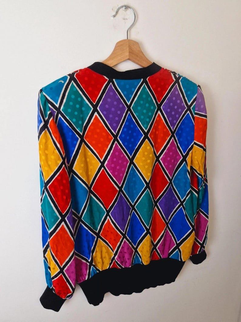 Damski sweter vintage z jedwabiu Adrianna Papell Rainbow Funky Top UK10 zdjęcie 6