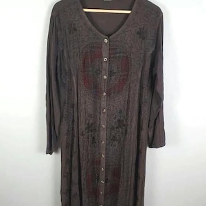 Caftan indien vintage noir avec haut long et haut maxi chemise tunique pour femme M L UK14