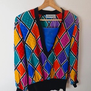 Damski sweter vintage z jedwabiu Adrianna Papell Rainbow Funky Top UK10 zdjęcie 8