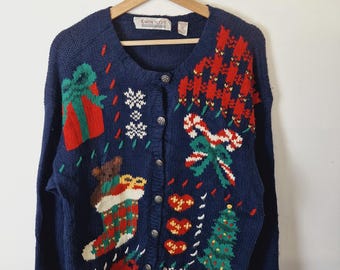 Damski sweter w stylu retro, dzianinowy, w stylu retro, w stylu vintage, rozmiar M