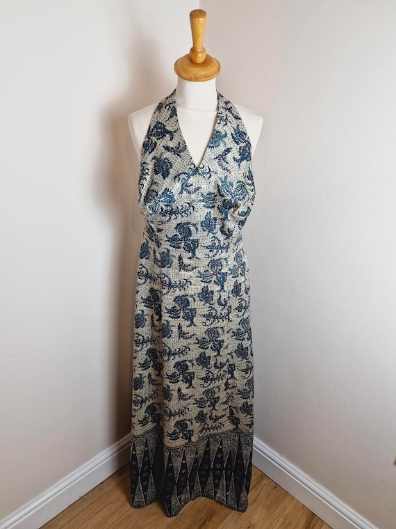 Vintage 1970s 70s Long Maxi Dress Handmade Halter… - image 1