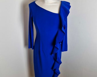 Vintage Joseph Ribkoff electric blaues Kleid midi shift bleistift 00s Y2k 00s S UK8