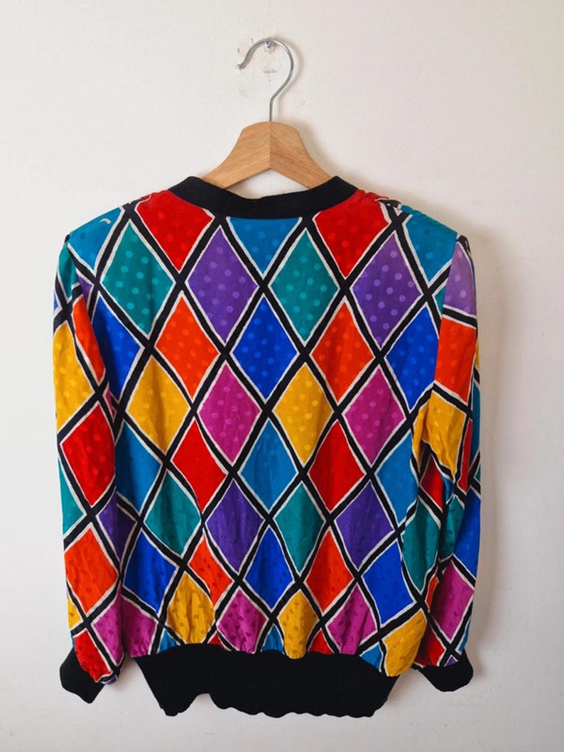 Damski sweter vintage z jedwabiu Adrianna Papell Rainbow Funky Top UK10 zdjęcie 2