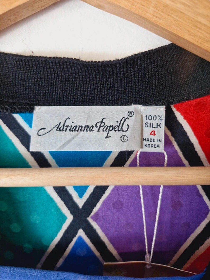 Damski sweter vintage z jedwabiu Adrianna Papell Rainbow Funky Top UK10 zdjęcie 3