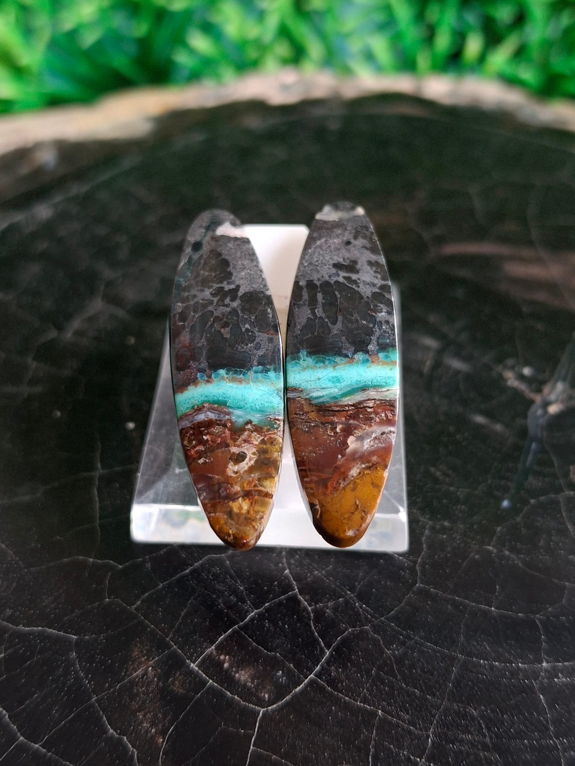 青いオパール化した珪化木 - Etsy 日本