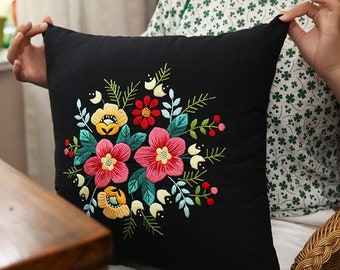 Beginner Embroidery kit pillowcase - with beautiful pre-printed floral - embroidery set beginners - beautiful DIY gifts