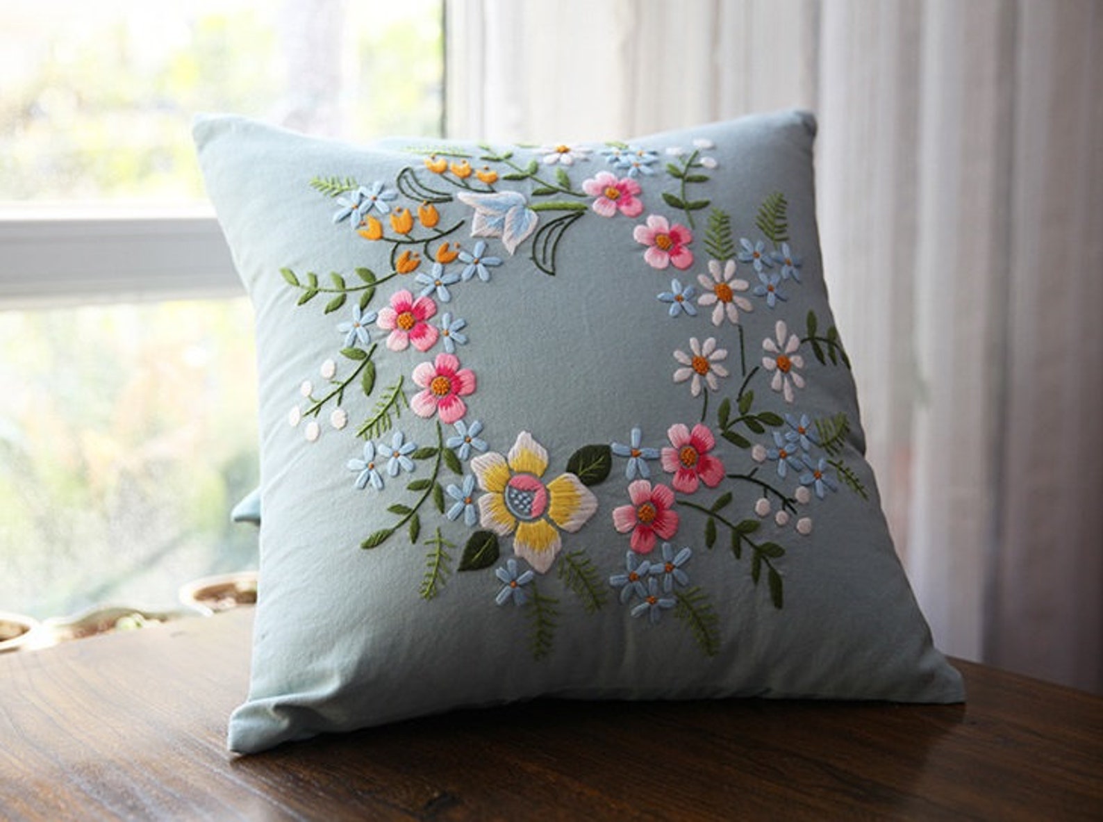Beginner Embroidery Kit Pillow Case With Beautiful Etsy