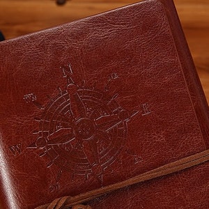 Vintage Tagebuch A5 A6 mit Kompass Emblem, Journal Tagebuch 2024, Lederoptik nachfüllbar, Geschenk Geburtstag Hochzeit Bild 6